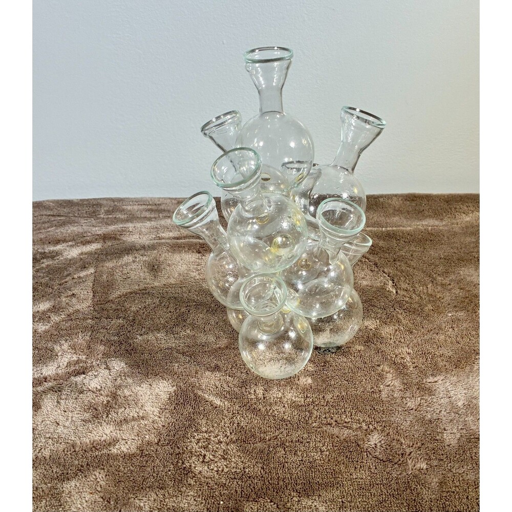 Vintage Set of 9 Clear Glass Bud Vases Round Bulb Wedding Floral Decor